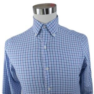 Buttoned Down Mens Tailored Fit Button Up Purple Navy Plaid Dress Shirt 14.5